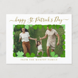 Minimalist lucky shamrock st. Patrick's Day Photo Holiday Postcard