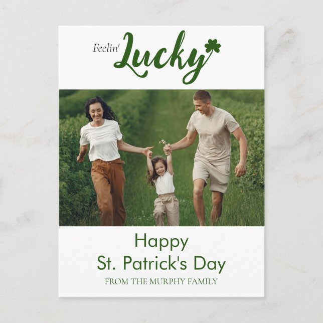 Minimalist lucky shamrock st. Patrick's Day Photo Holiday Postcard (Front)