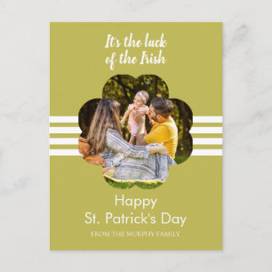 Minimalist lucky shamrock st. Patrick's Day Photo Holiday Postcard