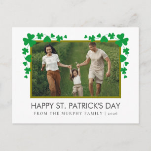 Minimalist lucky shamrock st. Patrick's Day Photo Holiday Postcard