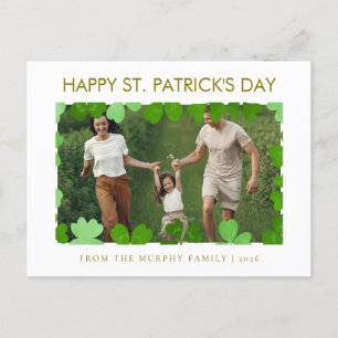 Minimalist lucky shamrock st. Patrick's Day Photo Holiday Postcard