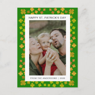 Minimalist lucky shamrock st. Patrick's Day Photo Holiday Postcard