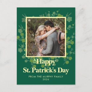 Minimalist lucky shamrock st. Patrick's Day Photo Holiday Postcard