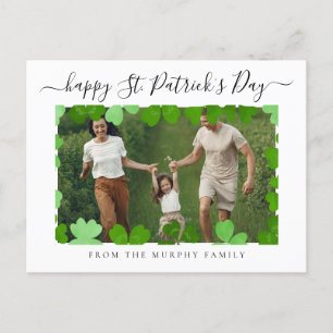 Minimalist lucky shamrock st. Patrick's Day Photo Holiday Postcard