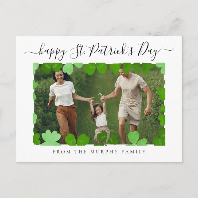 Minimalist lucky shamrock st. Patrick's Day Photo Holiday Postcard (Front)