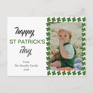 Minimalist lucky shamrock st. Patrick's Day Photo Holiday Postcard