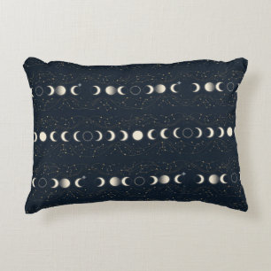 Minimalist Lunar Phases Pattern with Stars and Nig Accent Pillow