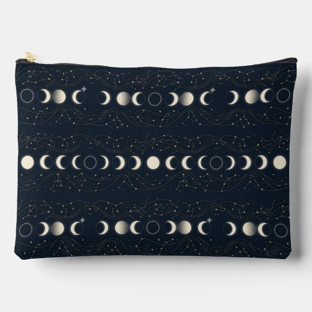 Minimalist Lunar Phases Pattern with Stars and Nig Accessory Pouch (Front)