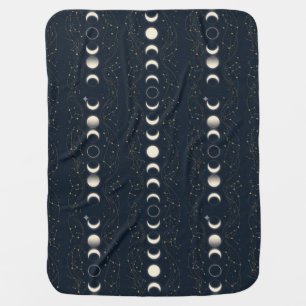 Minimalist Lunar Phases Pattern with Stars and Nig Baby Blanket