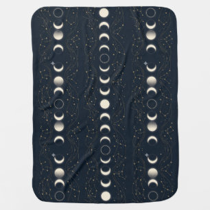 Minimalist Lunar Phases Pattern with Stars and Nig Baby Blanket