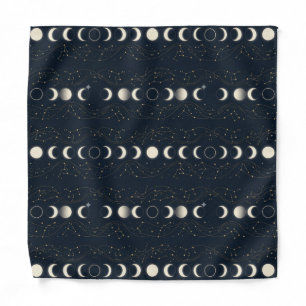 Minimalist Lunar Phases Pattern with Stars and Nig Bandana