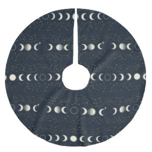 Minimalist Lunar Phases Pattern with Stars and Nig Brushed Polyester Tree Skirt