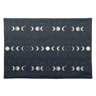 Minimalist Lunar Phases Pattern with Stars and Nig Cloth Placemat