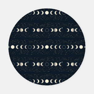 Minimalist Lunar Phases Pattern with Stars and Nig Coaster Set