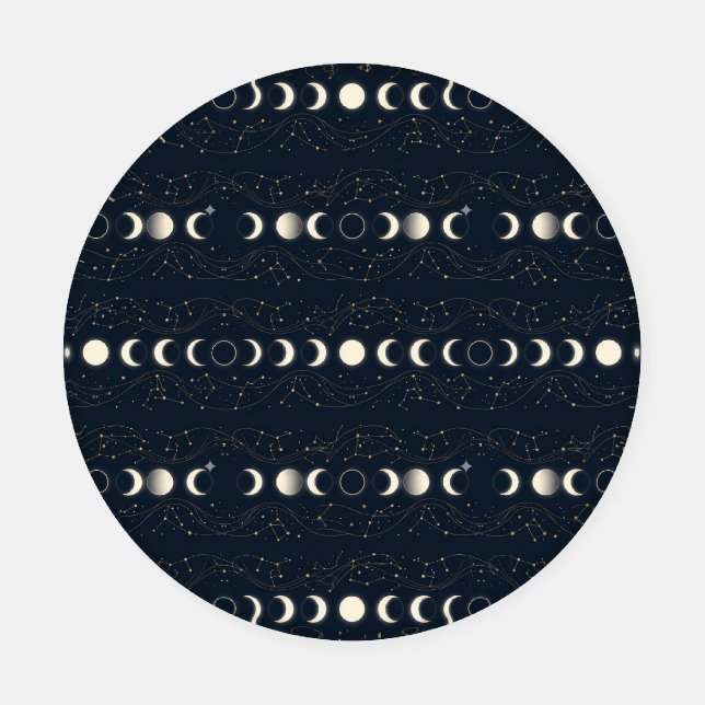 Minimalist Lunar Phases Pattern with Stars and Nig Coaster Set (Single)