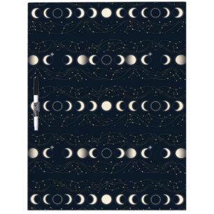 Minimalist Lunar Phases Pattern with Stars and Nig Dry Erase Board