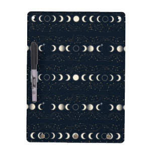 Minimalist Lunar Phases Pattern with Stars and Nig Dry Erase Board