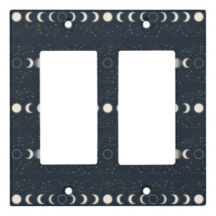 Minimalist Lunar Phases Pattern with Stars and Nig Light Switch Cover