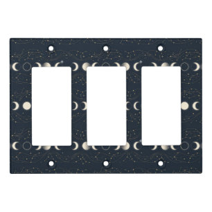 Minimalist Lunar Phases Pattern with Stars and Nig Light Switch Cover