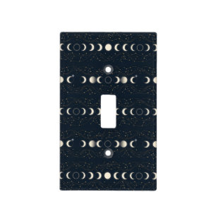 Minimalist Lunar Phases Pattern with Stars and Nig Light Switch Cover