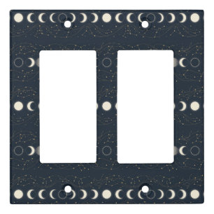Minimalist Lunar Phases Pattern with Stars and Nig Light Switch Cover