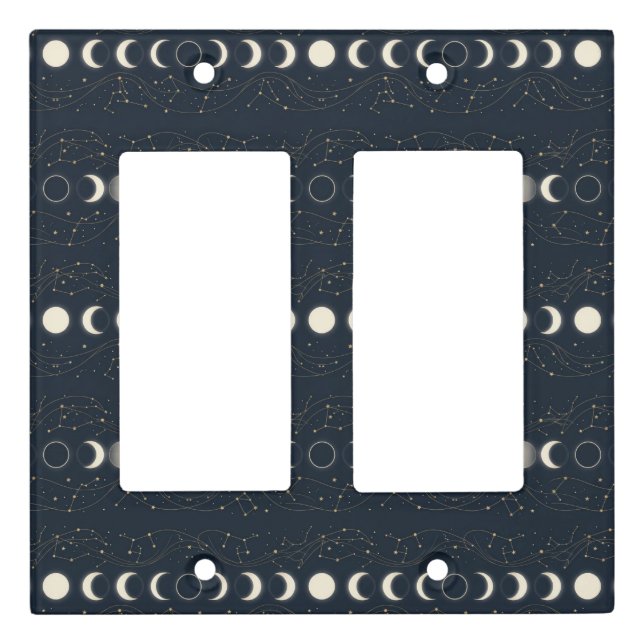 Minimalist Lunar Phases Pattern with Stars and Nig Light Switch Cover (Front)