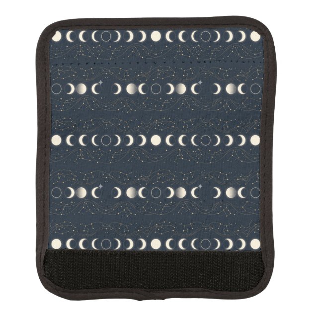 Minimalist Lunar Phases Pattern with Stars and Nig Luggage Handle Wrap (Front)