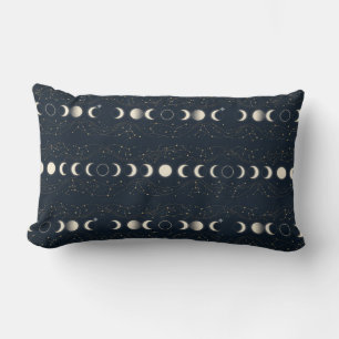 Minimalist Lunar Phases Pattern with Stars and Nig Lumbar Pillow