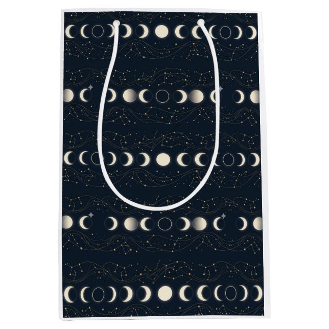 Minimalist Lunar Phases Pattern with Stars and Nig Medium Gift Bag (Front)