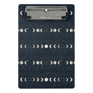 Minimalist Lunar Phases Pattern with Stars and Nig Mini Clipboard