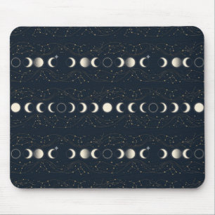 Minimalist Lunar Phases Pattern with Stars and Nig Mouse Pad
