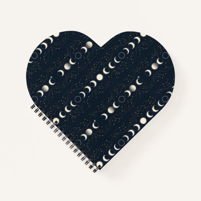 Minimalist Lunar Phases Pattern with Stars and Nig Notebook (Front)