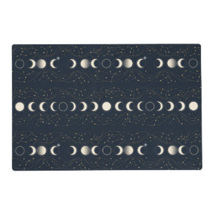 Minimalist Lunar Phases Pattern with Stars and Nig Placemat