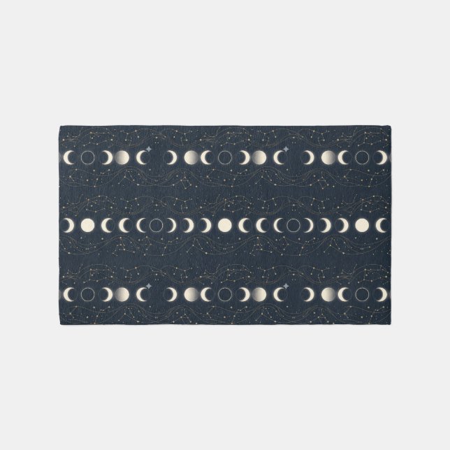 Minimalist Lunar Phases Pattern with Stars and Nig Rug (Front)