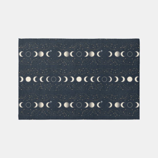 Minimalist Lunar Phases Pattern with Stars and Nig Rug (Front)