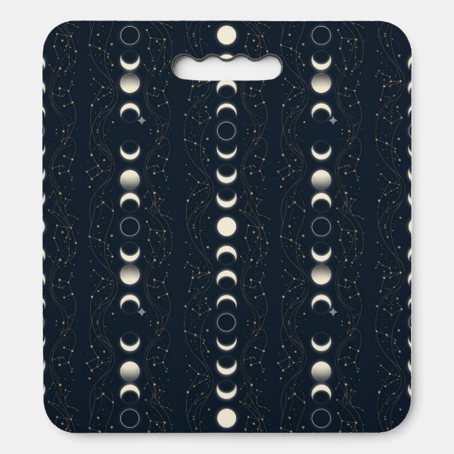 Minimalist Lunar Phases Pattern with Stars and Nig Seat Cushion (Front Vertical)