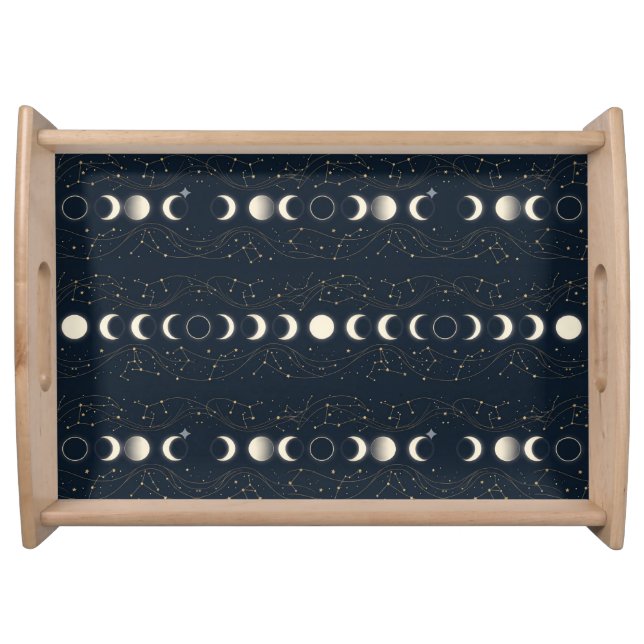 Minimalist Lunar Phases Pattern with Stars and Nig Serving Tray (Front)