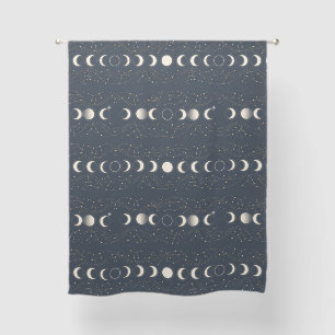 Minimalist Lunar Phases Pattern with Stars and Nig Sheer Curtains