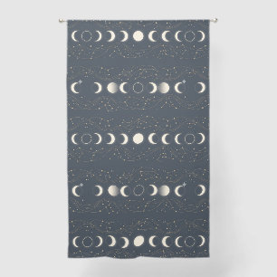 Minimalist Lunar Phases Pattern with Stars and Nig Sheer Curtains