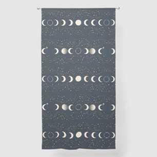 Minimalist Lunar Phases Pattern with Stars and Nig Sheer Curtains