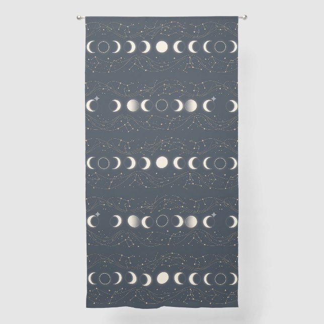 Minimalist Lunar Phases Pattern with Stars and Nig Sheer Curtains (Front)