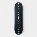 Minimalist Lunar Phases Pattern with Stars and Nig Skateboard