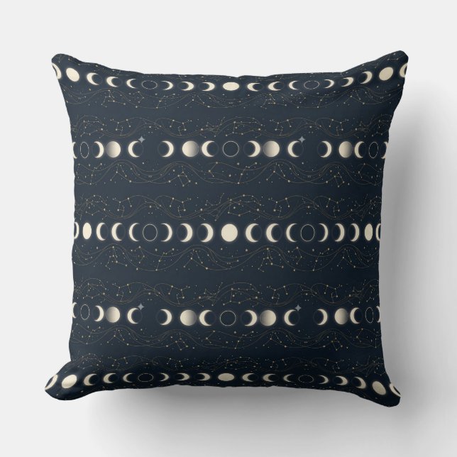 Minimalist Lunar Phases Pattern with Stars and Nig Throw Pillow (Front)