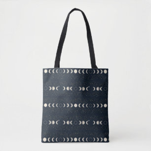 Minimalist Lunar Phases Pattern with Stars and Nig Tote Bag