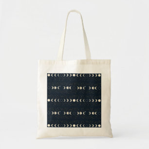 Minimalist Lunar Phases Pattern with Stars and Nig Tote Bag