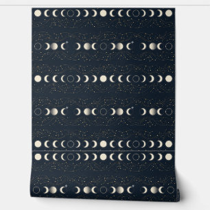 Minimalist Lunar Phases Pattern with Stars and Nig Wallpaper