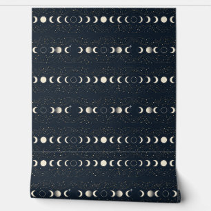 Minimalist Lunar Phases Pattern with Stars and Nig Wallpaper