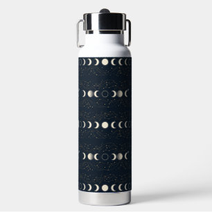 Minimalist Lunar Phases Pattern with Stars and Nig Water Bottle