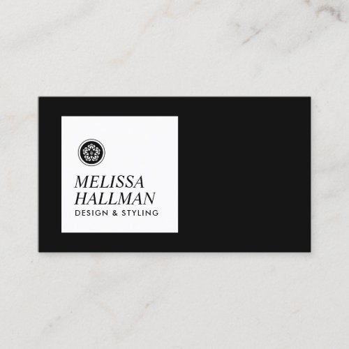 Minimalist Luxe Floral Logo Designer BlackWhite Business Card