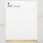 Minimalist Luxe Floral Logo Designer Faux Gold Letterhead<br><div class="desc">A modern floral icon is placed above your name or business name on this personalized letterhead design. A sliver of faux gold across the bottom adds a touch of color and sophistication. Logo design © 1201AM® Design Studio</div>